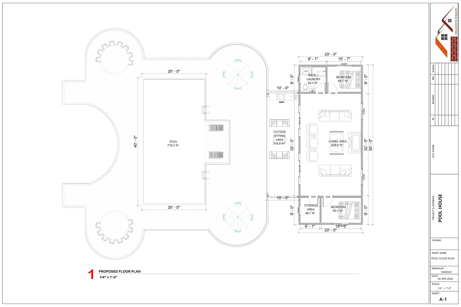 Pool house proposed floor plan