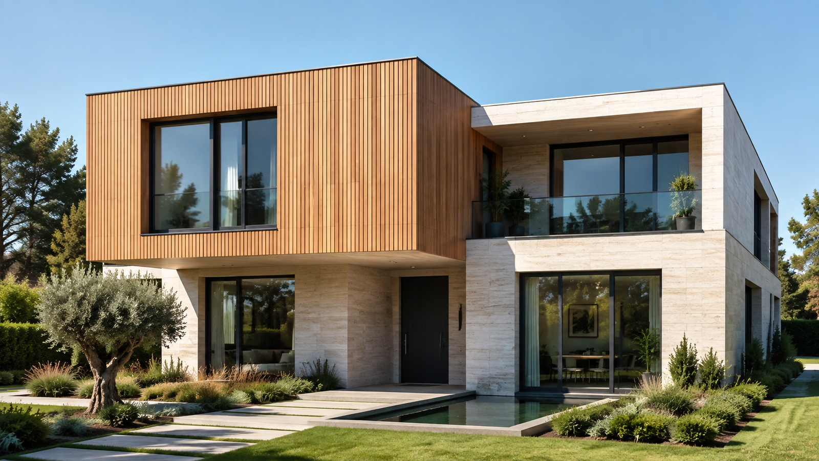 Contemporary flat-roof villa exterior render